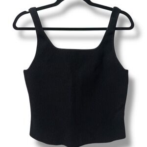 Aritzia Babaton Black Sculpt Knit Squareneck Cropped Tank Top Women's XL Ribbed